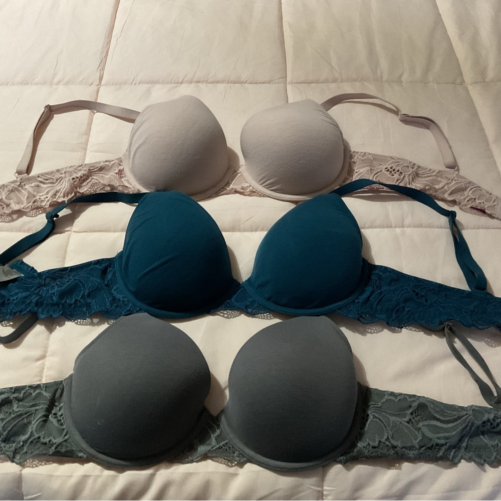 Adore Me Lace Bra Set - Cream, Teal, Gray
